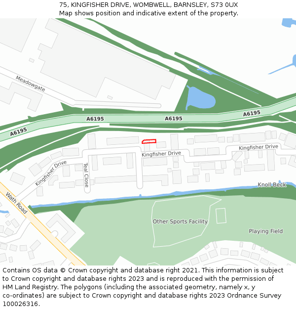 75, KINGFISHER DRIVE, WOMBWELL, BARNSLEY, S73 0UX: Location map and indicative extent of plot