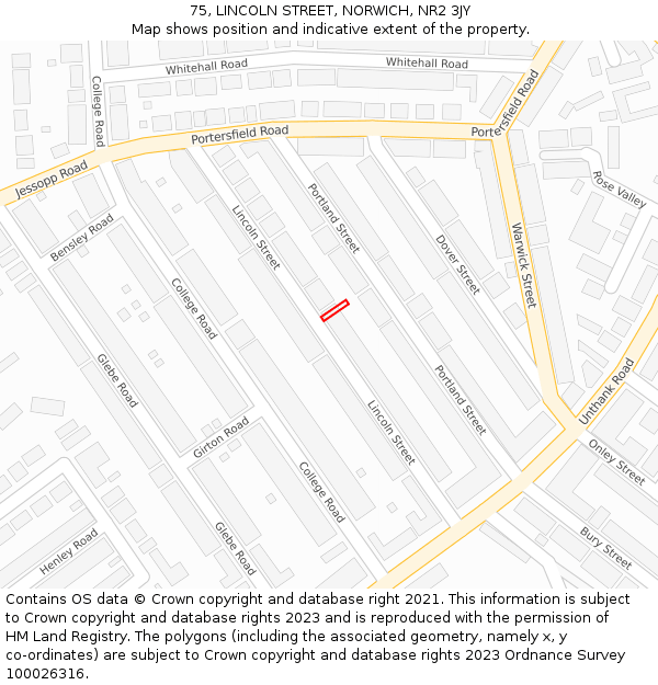 75, LINCOLN STREET, NORWICH, NR2 3JY: Location map and indicative extent of plot