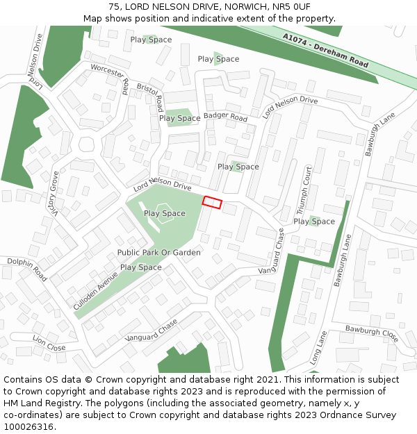 75, LORD NELSON DRIVE, NORWICH, NR5 0UF: Location map and indicative extent of plot