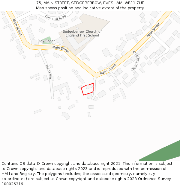 75, MAIN STREET, SEDGEBERROW, EVESHAM, WR11 7UE: Location map and indicative extent of plot