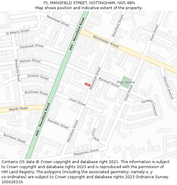75, MANSFIELD STREET, NOTTINGHAM, NG5 4BN: Location map and indicative extent of plot