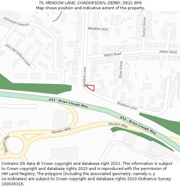 75, MEADOW LANE, CHADDESDEN, DERBY, DE21 6PA: Location map and indicative extent of plot