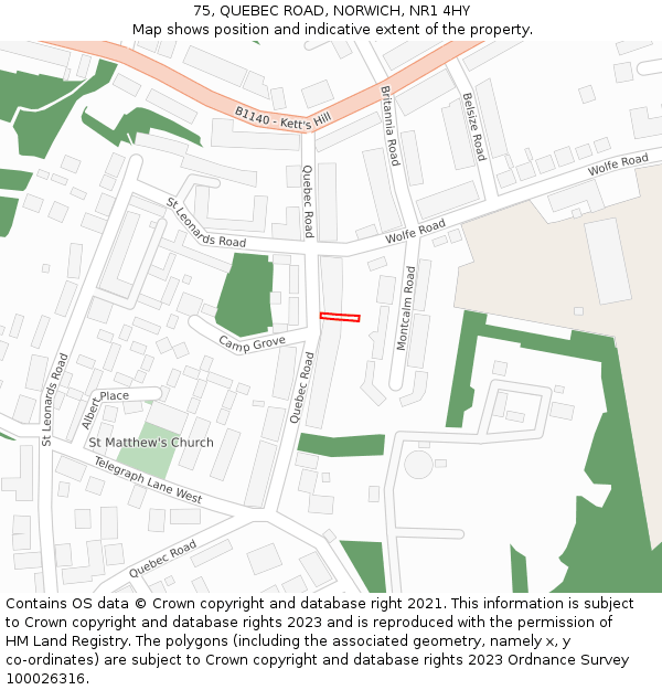 75, QUEBEC ROAD, NORWICH, NR1 4HY: Location map and indicative extent of plot
