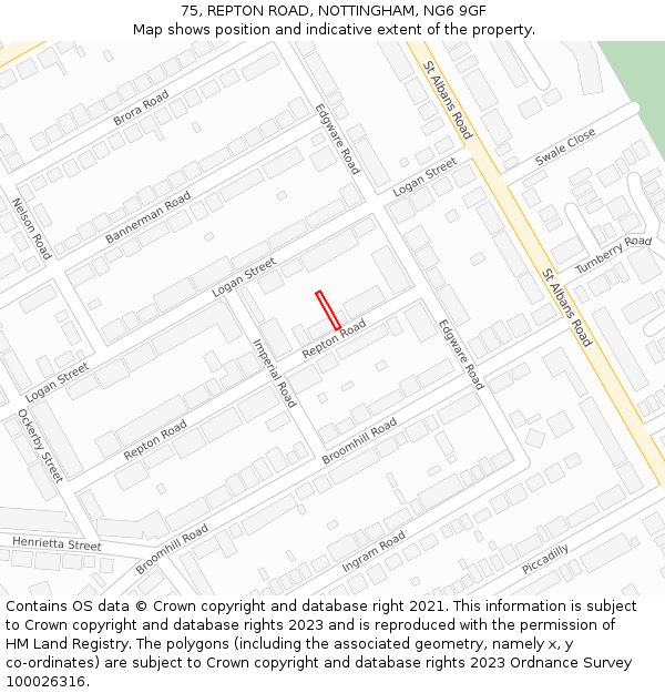 75, REPTON ROAD, NOTTINGHAM, NG6 9GF: Location map and indicative extent of plot