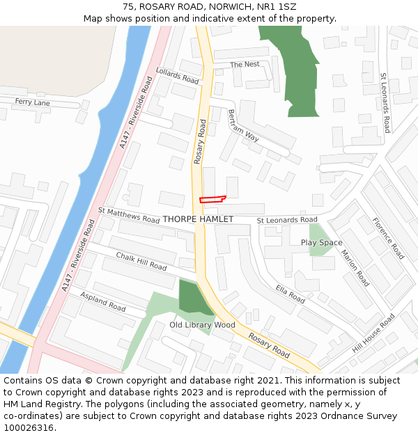 75, ROSARY ROAD, NORWICH, NR1 1SZ: Location map and indicative extent of plot