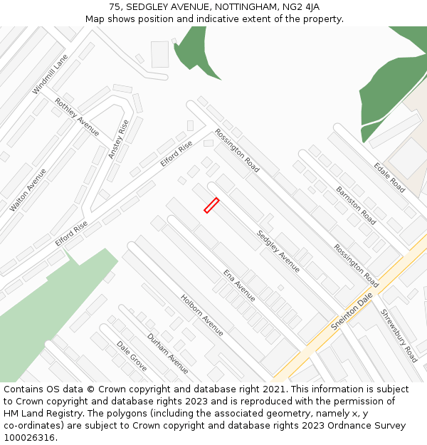 75, SEDGLEY AVENUE, NOTTINGHAM, NG2 4JA: Location map and indicative extent of plot