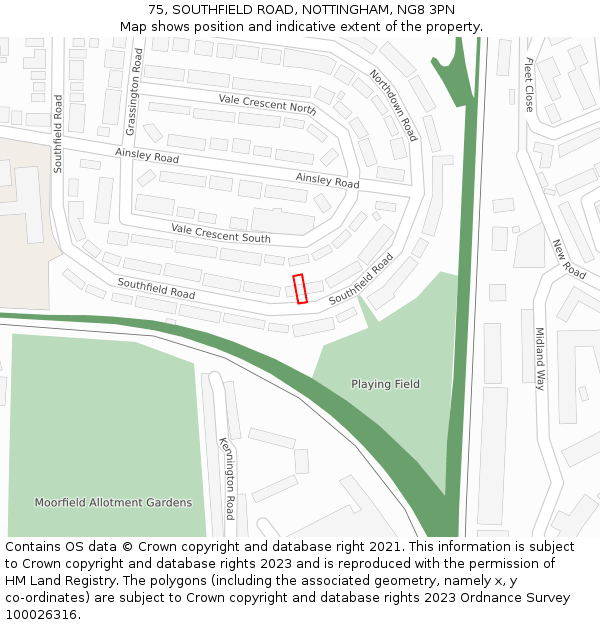 75, SOUTHFIELD ROAD, NOTTINGHAM, NG8 3PN: Location map and indicative extent of plot
