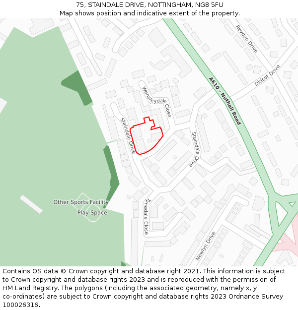 75, STAINDALE DRIVE, NOTTINGHAM, NG8 5FU: Location map and indicative extent of plot