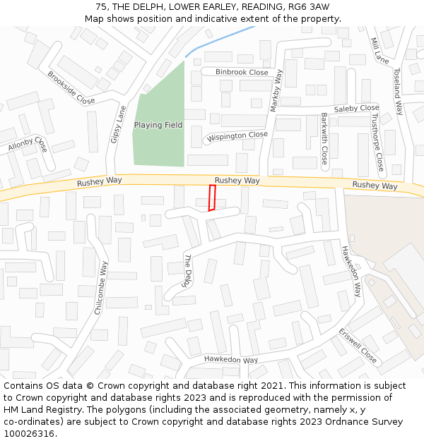 75, THE DELPH, LOWER EARLEY, READING, RG6 3AW: Location map and indicative extent of plot
