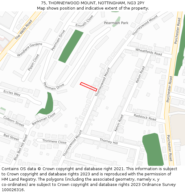 75, THORNEYWOOD MOUNT, NOTTINGHAM, NG3 2PY: Location map and indicative extent of plot