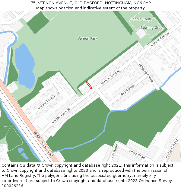 75, VERNON AVENUE, OLD BASFORD, NOTTINGHAM, NG6 0AP: Location map and indicative extent of plot