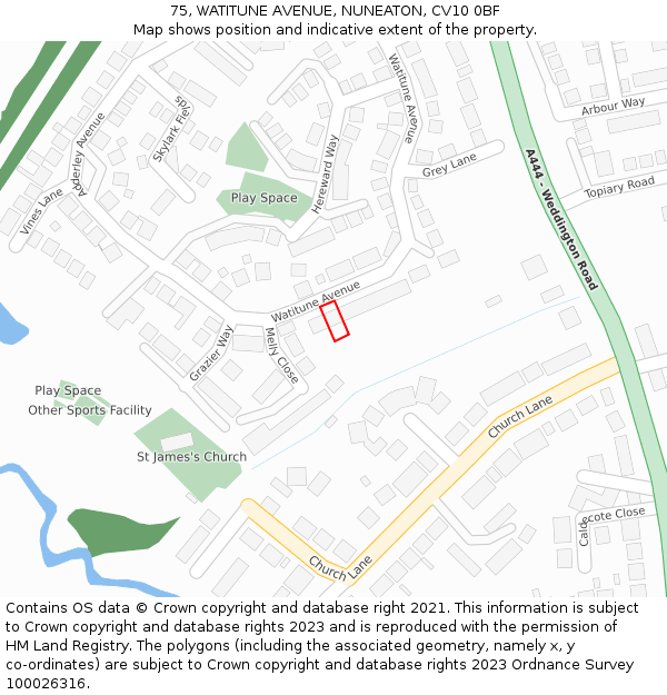 75, WATITUNE AVENUE, NUNEATON, CV10 0BF: Location map and indicative extent of plot