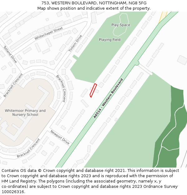 753, WESTERN BOULEVARD, NOTTINGHAM, NG8 5FG: Location map and indicative extent of plot
