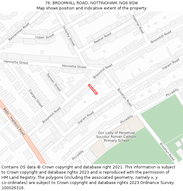 76, BROOMHILL ROAD, NOTTINGHAM, NG6 9GW: Location map and indicative extent of plot