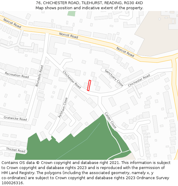 76, CHICHESTER ROAD, TILEHURST, READING, RG30 4XD: Location map and indicative extent of plot