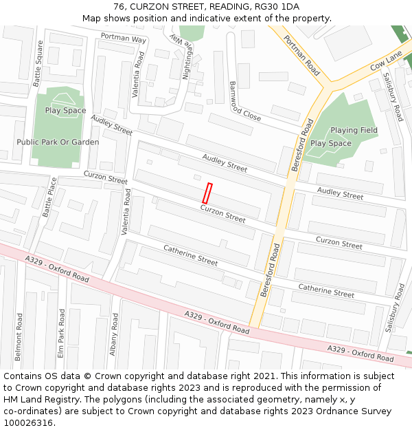 76, CURZON STREET, READING, RG30 1DA: Location map and indicative extent of plot