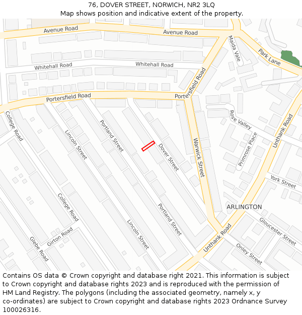 76, DOVER STREET, NORWICH, NR2 3LQ: Location map and indicative extent of plot