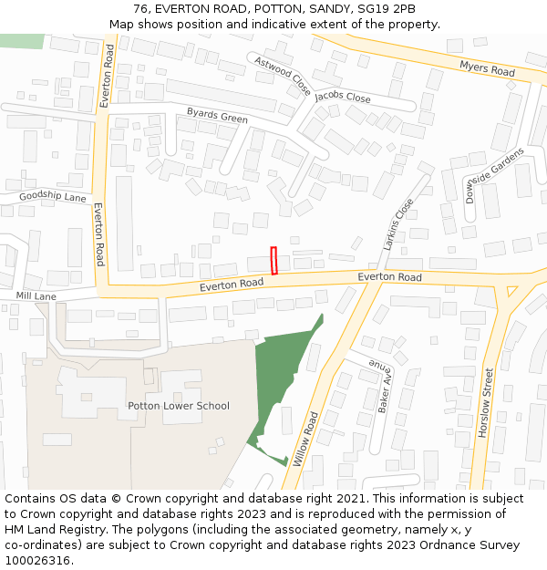 76, EVERTON ROAD, POTTON, SANDY, SG19 2PB: Location map and indicative extent of plot