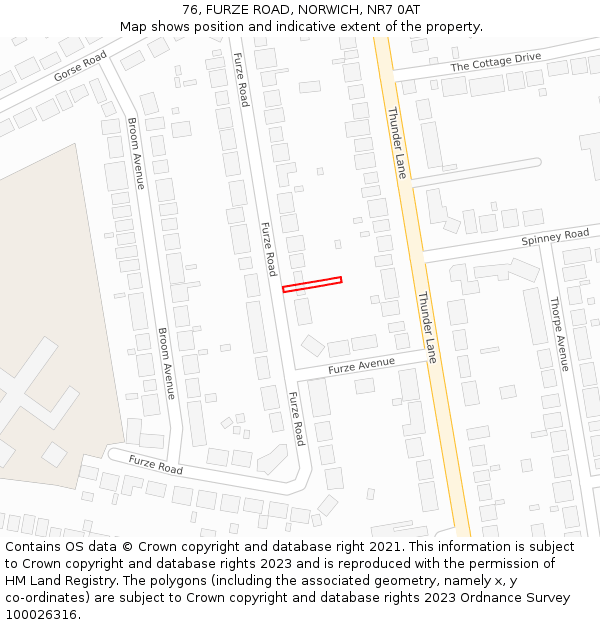76, FURZE ROAD, NORWICH, NR7 0AT: Location map and indicative extent of plot