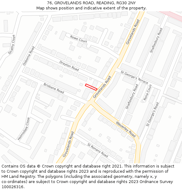 76, GROVELANDS ROAD, READING, RG30 2NY: Location map and indicative extent of plot