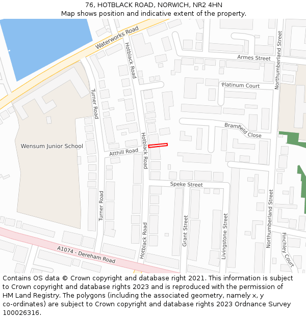 76, HOTBLACK ROAD, NORWICH, NR2 4HN: Location map and indicative extent of plot