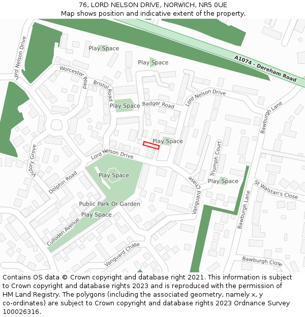 76, LORD NELSON DRIVE, NORWICH, NR5 0UE: Location map and indicative extent of plot