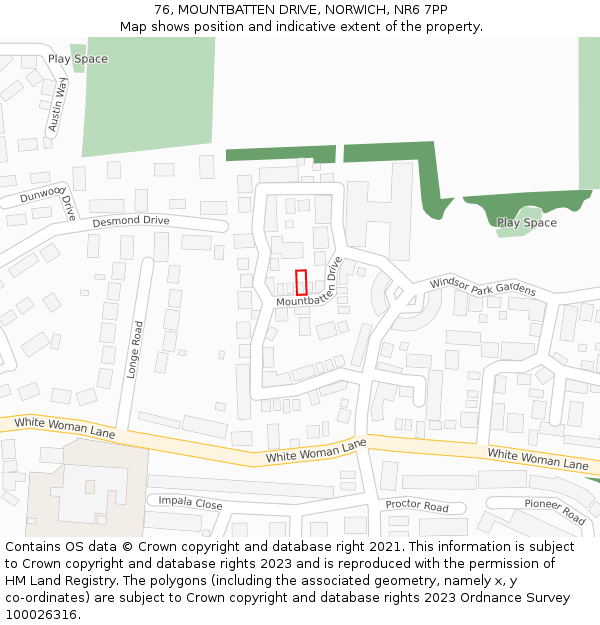 76, MOUNTBATTEN DRIVE, NORWICH, NR6 7PP: Location map and indicative extent of plot