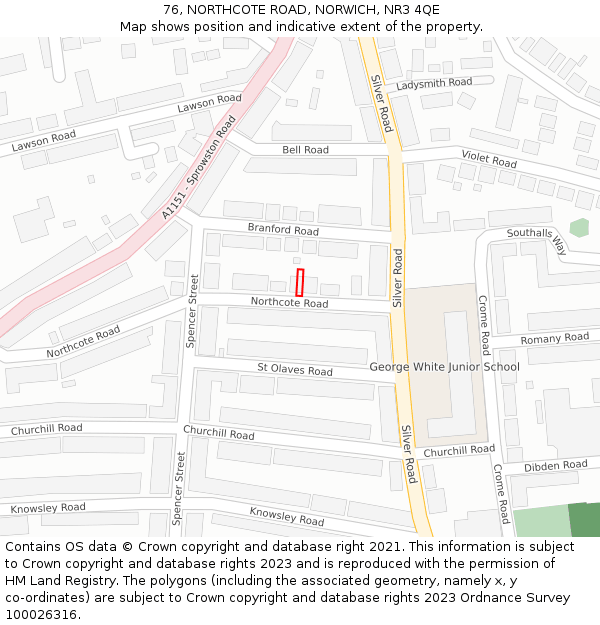 76, NORTHCOTE ROAD, NORWICH, NR3 4QE: Location map and indicative extent of plot