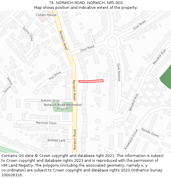 76, NORWICH ROAD, NORWICH, NR5 0EG: Location map and indicative extent of plot