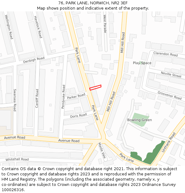 76, PARK LANE, NORWICH, NR2 3EF: Location map and indicative extent of plot