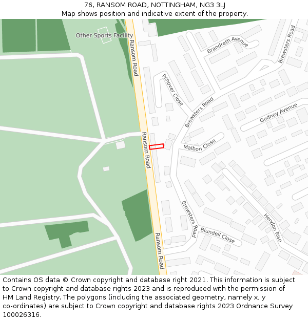 76, RANSOM ROAD, NOTTINGHAM, NG3 3LJ: Location map and indicative extent of plot