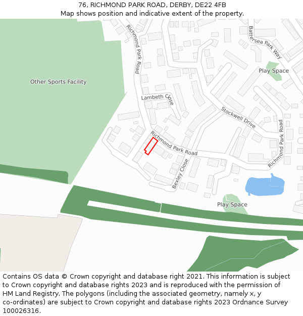 76, RICHMOND PARK ROAD, DERBY, DE22 4FB: Location map and indicative extent of plot