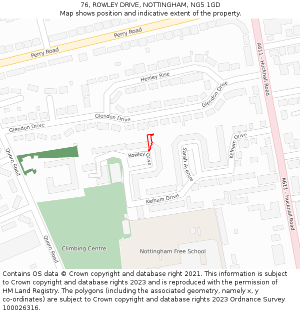 76, ROWLEY DRIVE, NOTTINGHAM, NG5 1GD: Location map and indicative extent of plot