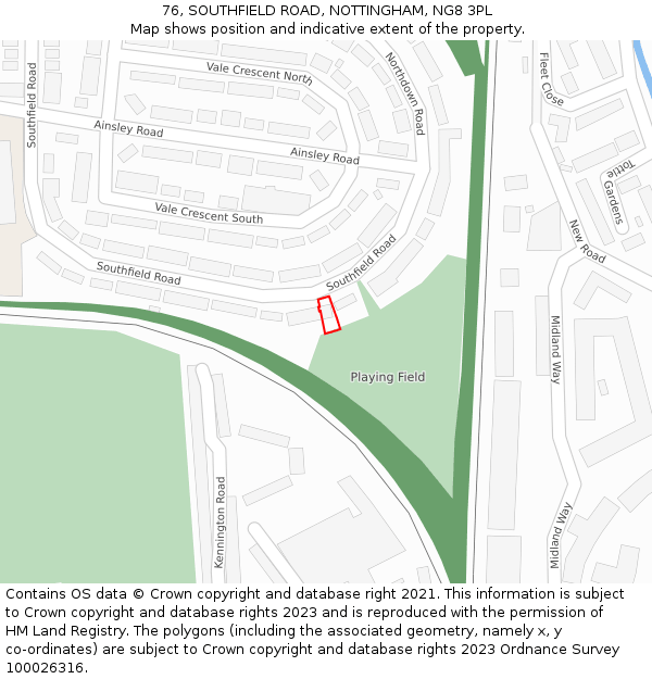 76, SOUTHFIELD ROAD, NOTTINGHAM, NG8 3PL: Location map and indicative extent of plot