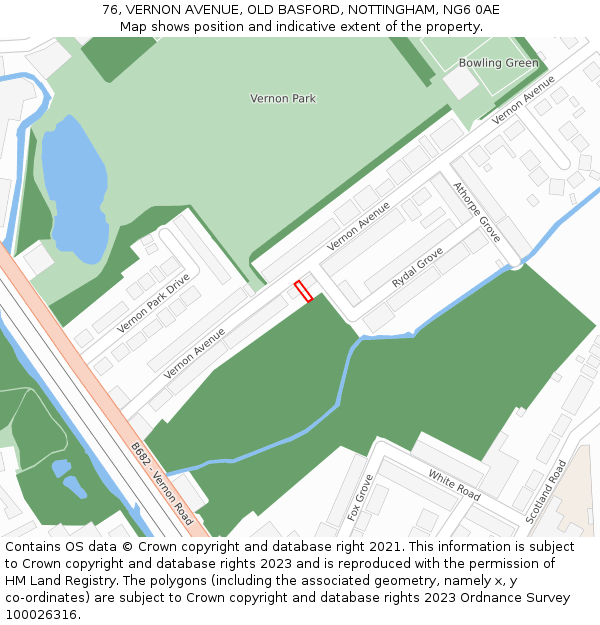 76, VERNON AVENUE, OLD BASFORD, NOTTINGHAM, NG6 0AE: Location map and indicative extent of plot