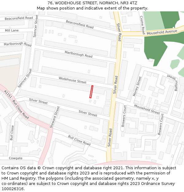 76, WODEHOUSE STREET, NORWICH, NR3 4TZ: Location map and indicative extent of plot