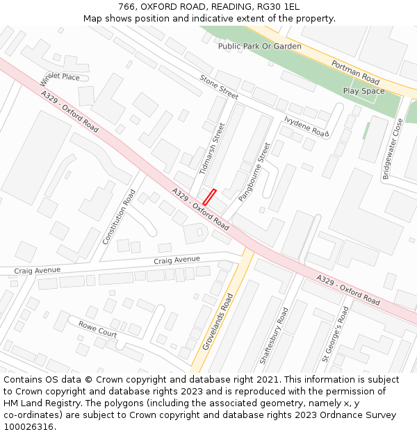 766, OXFORD ROAD, READING, RG30 1EL: Location map and indicative extent of plot