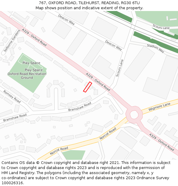 767, OXFORD ROAD, TILEHURST, READING, RG30 6TU: Location map and indicative extent of plot