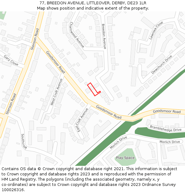 77, BREEDON AVENUE, LITTLEOVER, DERBY, DE23 1LR: Location map and indicative extent of plot