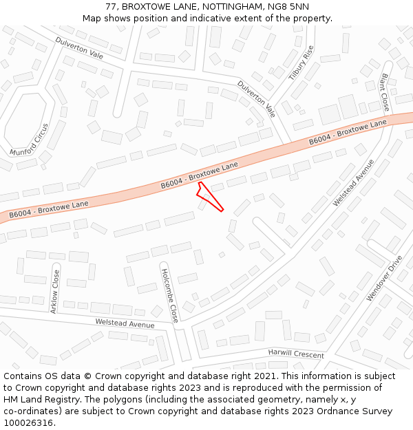 77, BROXTOWE LANE, NOTTINGHAM, NG8 5NN: Location map and indicative extent of plot
