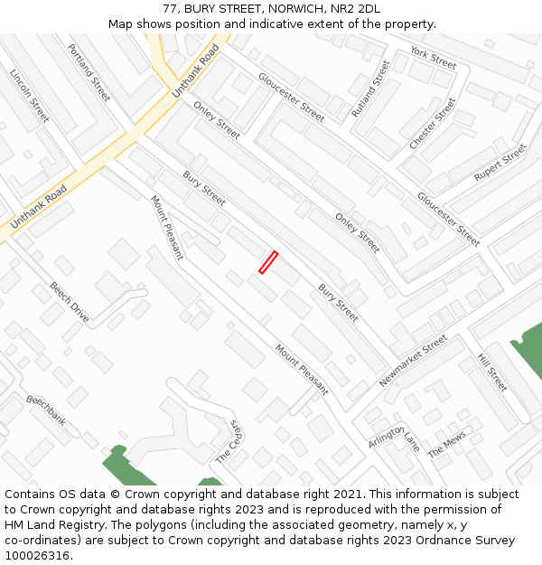 77, BURY STREET, NORWICH, NR2 2DL: Location map and indicative extent of plot