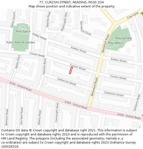 77, CURZON STREET, READING, RG30 1DA: Location map and indicative extent of plot