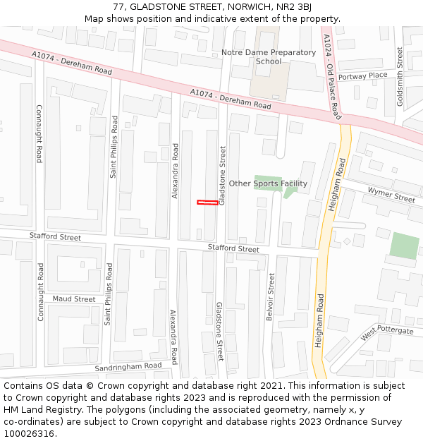 77, GLADSTONE STREET, NORWICH, NR2 3BJ: Location map and indicative extent of plot