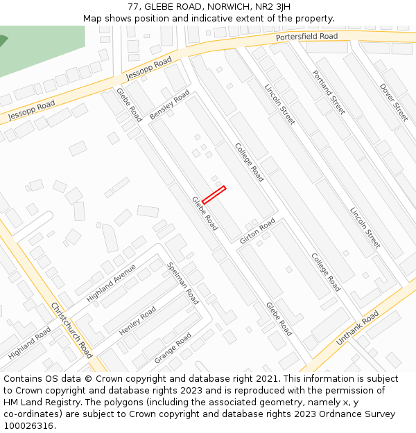 77, GLEBE ROAD, NORWICH, NR2 3JH: Location map and indicative extent of plot