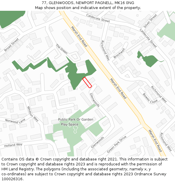 77, GLENWOODS, NEWPORT PAGNELL, MK16 0NG: Location map and indicative extent of plot