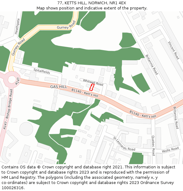 77, KETTS HILL, NORWICH, NR1 4EX: Location map and indicative extent of plot