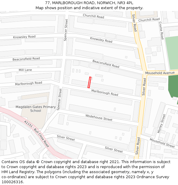 77, MARLBOROUGH ROAD, NORWICH, NR3 4PL: Location map and indicative extent of plot