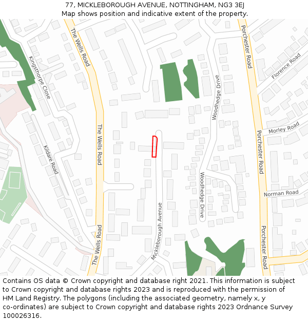 77, MICKLEBOROUGH AVENUE, NOTTINGHAM, NG3 3EJ: Location map and indicative extent of plot
