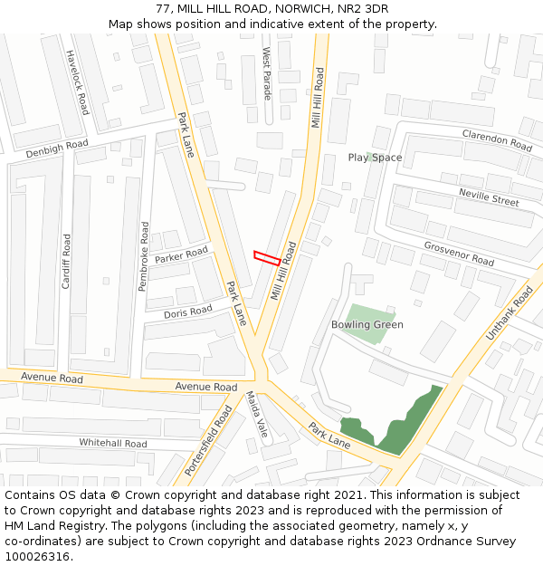 77, MILL HILL ROAD, NORWICH, NR2 3DR: Location map and indicative extent of plot