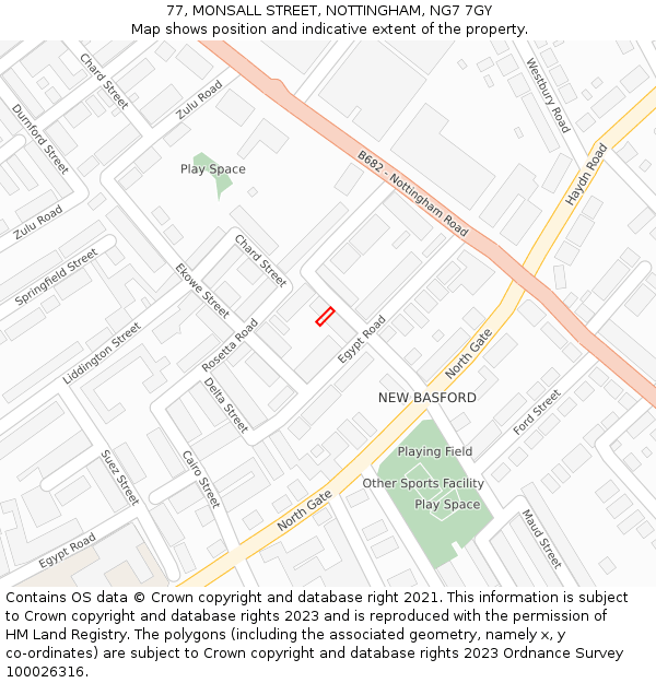 77, MONSALL STREET, NOTTINGHAM, NG7 7GY: Location map and indicative extent of plot
